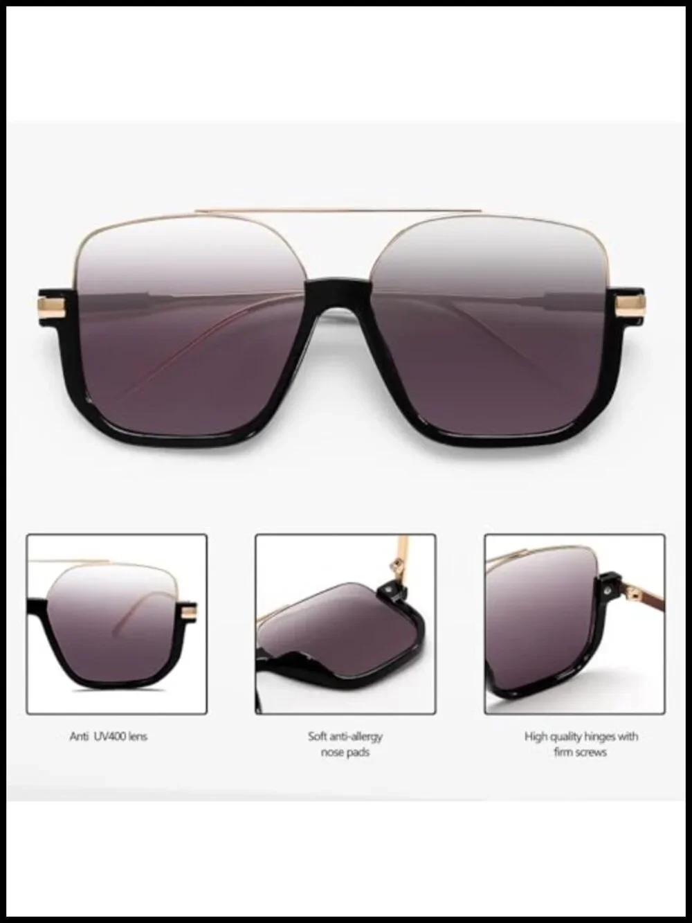 Oversized Semi-Frame Aviator Sunglasses Men Women Retro Double Bridge UV
